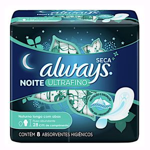 Absorvente Externo Always Noite Ultrafino Cobertura Seca com Abas | Com 8 Unidades