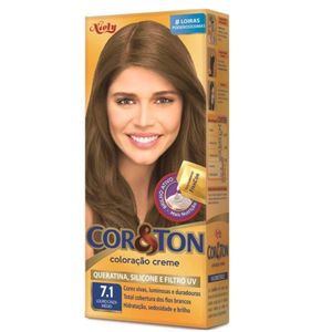 Tintura permanente kit 7.1 louro médio acinzentado Cor & Ton 125g