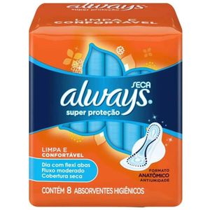 Absorvente super proteção com abas cobertura seca com 8 unidades Always