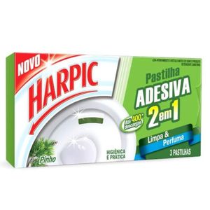 Pastilha adesiva para sanitário pinho 2 em 1 com 3 unidades Harpic