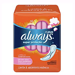 Absorvente Externo Always Super Proteção Cobertura Suave sem Abas | Com 8 Unidades