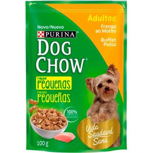 Ração dog chow para cães adultos raças pequenas sabor frango ao molho Purina 100g