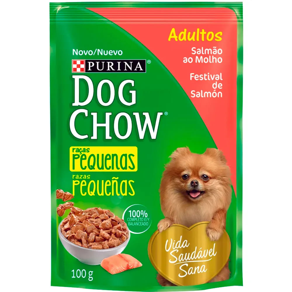 Ração dog chow para cães adultos raças pequenas sabor salmão sachê