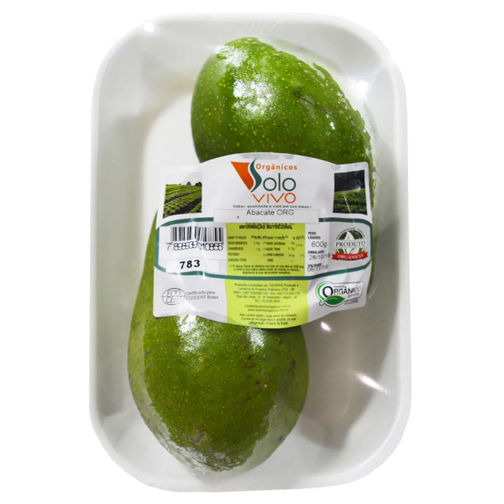 Abacate Orgânico Solo Vivo Bandeja 600g