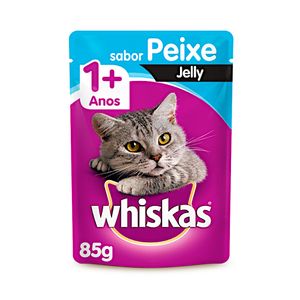 Ração úmida para gatos adulto jelly sabor peixe sachê Whiskas 85g