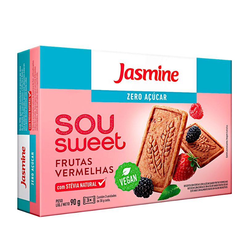 Biscoito Sou Sweet Frutas Vermelhas Zero Açúcar Jasmine 90g
