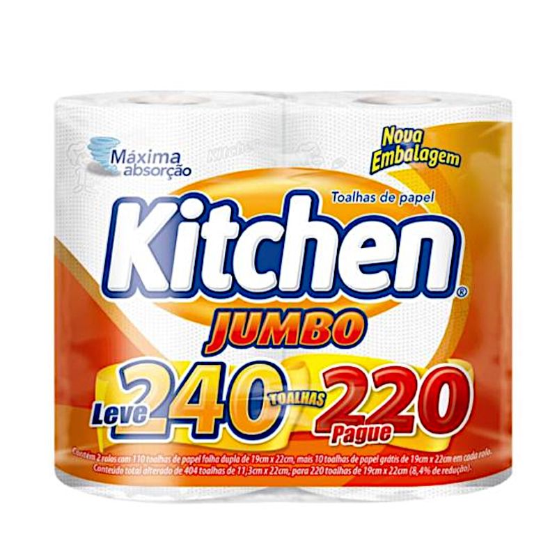 Papel-toalha-jumbo-leve-240-pague-220-folhas-Kitchen-s