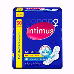 Absorvente noturno suave com abas e cobertura suave 30 unidades Intimus
