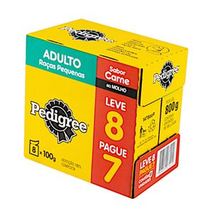 Pack Alimento para Cães Adultos Raças Pequenas Carne ao Molho Pedigree 800g Leve 8 Pague 7 Unidades
