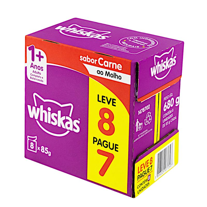 Pack-Alimento-para-Gatos-Adultos-1-Carne-ao-Molho-Whiskas-680g-Leve-8-Pague-7-Unidades-s