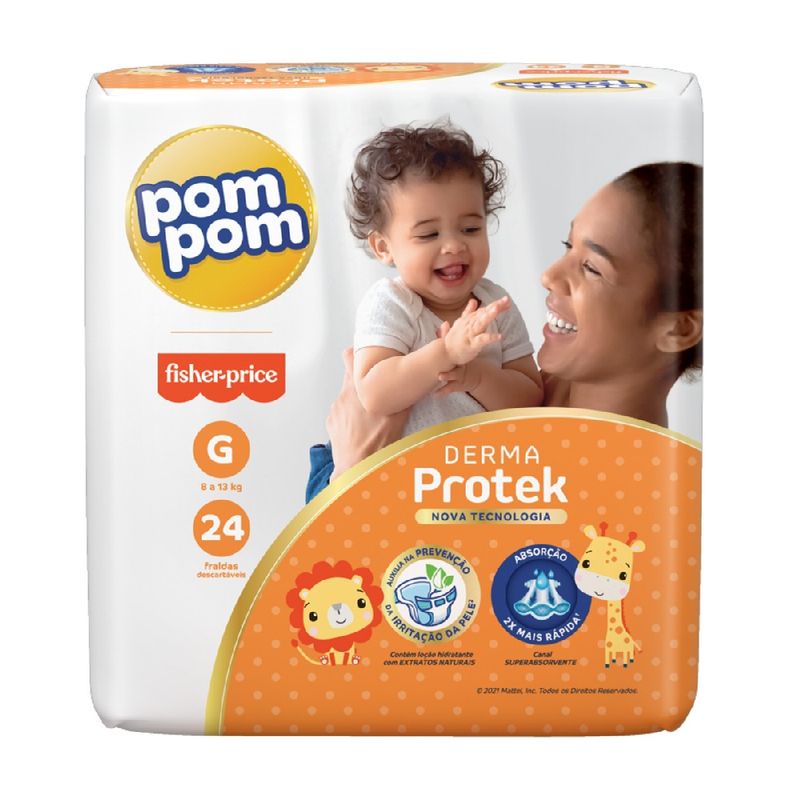 Fralda-Descartavel-Infantil-Pom-Pom-Derma-Protek-G-Pacote-24-Unidades-s