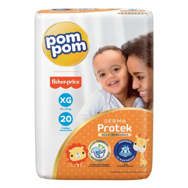 Fralda-Descartavel-Infantil-Pom-Pom-Derma-Z63Protek-XG-Pacote-20-Unidades-s