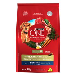 Alimento para Cães Filhotes Todos os Tamanhos Frango e Carne Purina One Visible Nutrition Pacote 700g