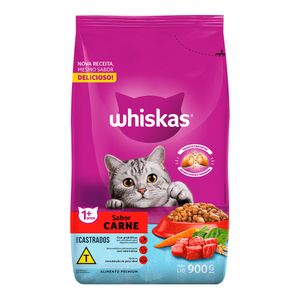 Alimento para Gatos Adultos Castrados Sabor Carne Whiskas 900g