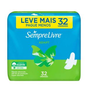Absorvente Adapt Plus Suave com Abas Sempre Livre 32 Unidades