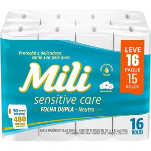 Papel Higiênico Mili Folha Dupla Neutro 30 Metros Leve 16 Pague 15
