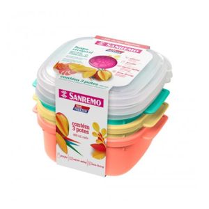 Kit Pote Plástico Sanremo Quadrado 480ml 3 Unidades