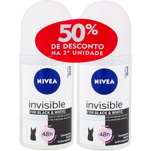 Kit Desodorante Antitranspirante Roll-On Nivea Black & White Invisible Clear Feminino 48h 50ml 2 unidades