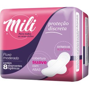 Absorvente Externo Mili Dia e Noite Aloe Vera Cobertura Suave com Abas | Com 8 Unidades