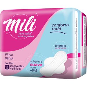 Absorvente Externo Mili Proteção Total Aloe Vera Cobertura Suave com Abas | Com 8 Unidades