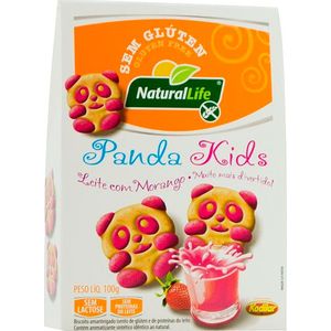Biscoito Doce Natural Life Panda Kids sem Glúten e sem Lactose Leite e Morango 100g