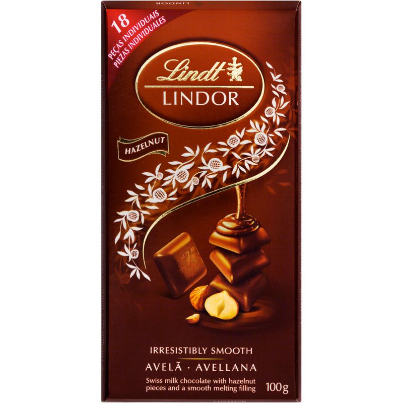 Chocolate em Barra Lindt Lindor Singles ao Leite com Avelã Caixa 100g