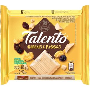 Chocolate Talento Branco com Cereais e Passas 85g