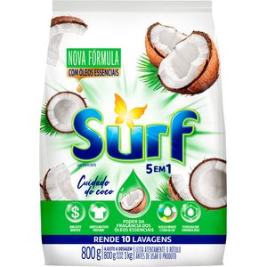 Lava Roupas em Pó Surf 5 em 1 Cuidado do Coco 800g