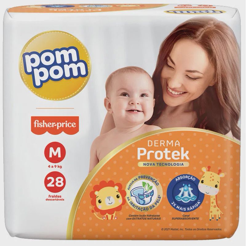 Fralda-Infantil-Pom-Pom-Derma-Protek-Tamanho-M--Com-28-Unidades