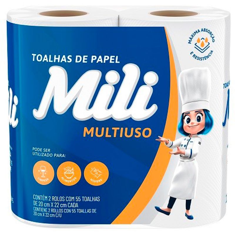 Papel-Toalha-Mili-Super-Absorcao--Com-2-Rolos-com-55-folhas-cada