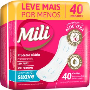 Protetor Diário Mili Cobertura Suave Sem Perfume Sem Abas  Com 40 Unidades