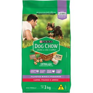 Ração para Cães Dog Chow Extralife Filhotes Minis e Pequenos Carne, Frango e Arroz 3kg