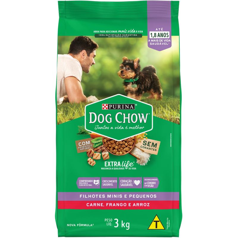 Racao-para-Caes-Dog-Chow-Extralife-Filhotes-Minis-e-Pequenos-Carne-Frango-e-Arroz-3kg