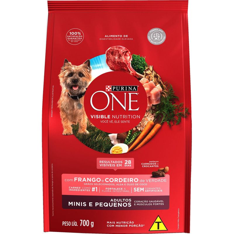 Racao-para-Caes-Purina-One-Adultos-Minis-e-Pequenas-Frango-e-Cordeiro-700g