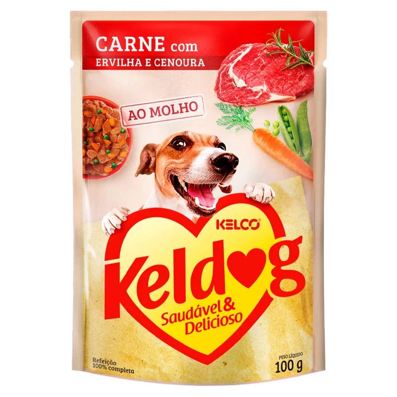Racao-umida-para-Caes-Keldog-Adultos-Carne-com-Ervilha-e-Cenoura-Sache-100g