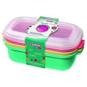 Kit Pote Plástico Sanremo Colors Retangular 1,1L | Com 3 Unidades