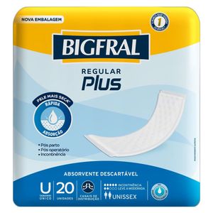 Absorvente Geriátrico Bigfral Regular Plus Tamanho Único | Com 20 Unidades
