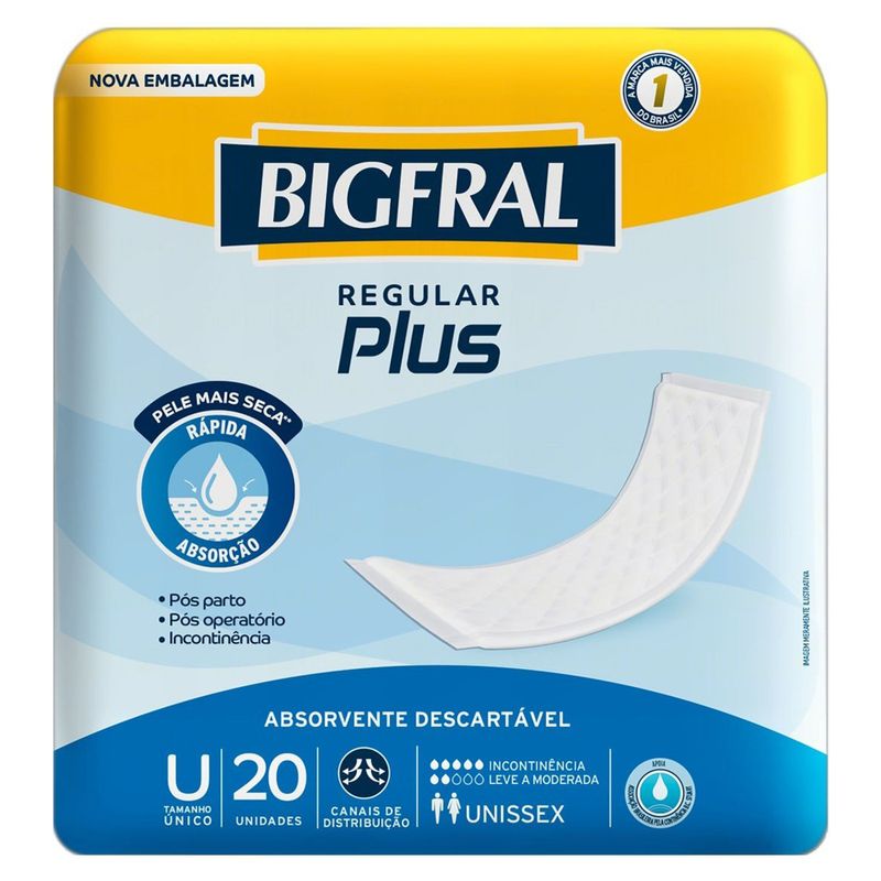 Absorvente-Geriatrico-Bigfral-Regular-Plus-Tamanho-unico--Com-20-Unidades