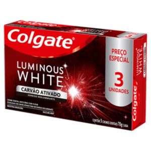 Creme Dental Colgate Luminous White Carvão Ativado 70g | Com 3 Unidades