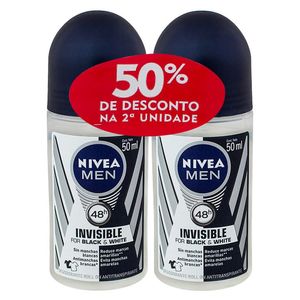 Desodorante Roll-On Masculino Nivea Black & White Invisible 50ml | Com 2 Unidades