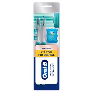 Escova Dental Oral-B Indicator Extra Macia | Com 2 Unidades e Fio Dental Satin Floss