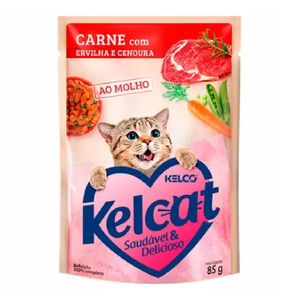 Ração Úmida para Gatos Kelcat Carne, Ervilha e Cenoura Sachê 85g