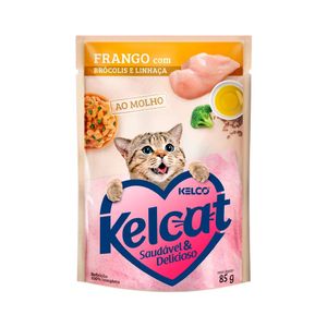 Ração Úmida para Gatos Kelcat Frango, Brócolis e Linhaça Sachê 85g