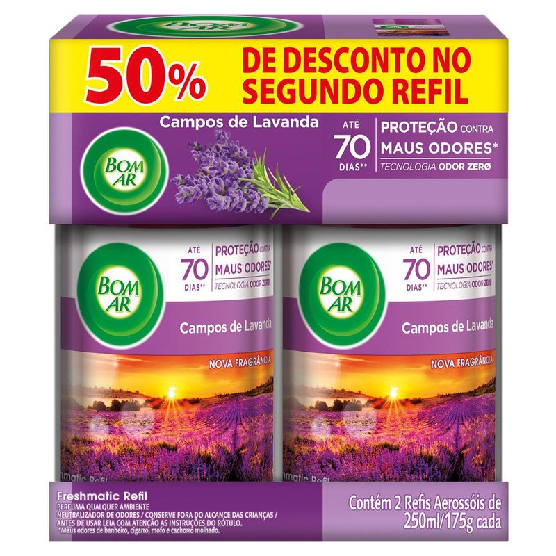 Aromatizador-para-Ambientes-Bom-Ar-Freshmatic-Spray-Automatico-Campos-de-Lavanda-Refil-250ml-Com-2-Unidades
