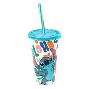 Copo Plástico Plasútil Decorado Stitch com Canudo 500ml