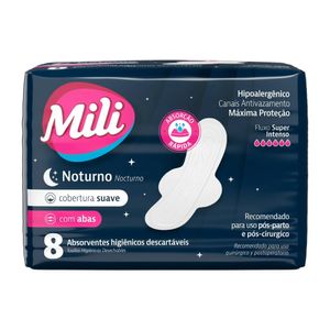 Absorvente Externo Mili Noturno Aloe Vera Cobertura Suave com Abas | Com 8 Unidades