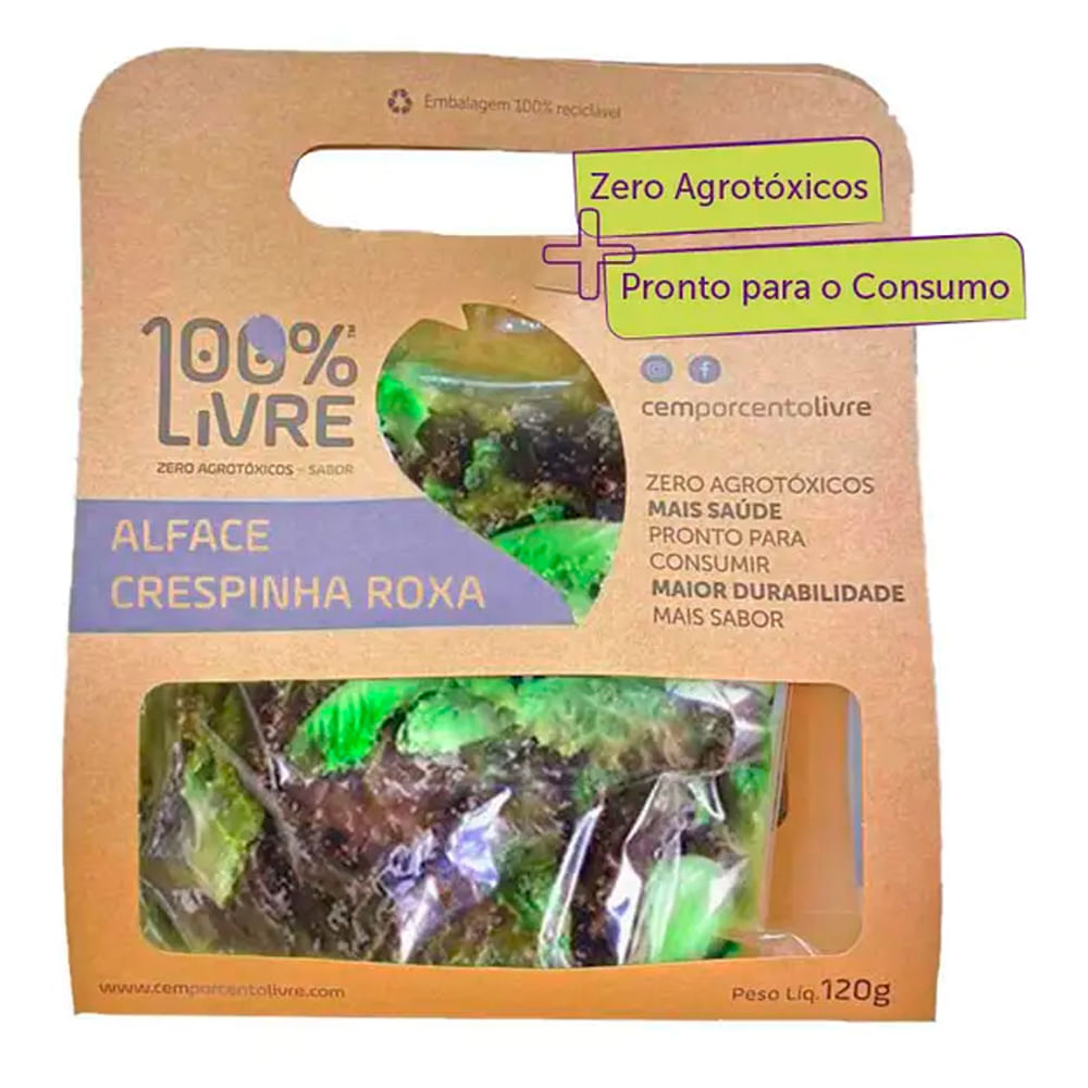 Alface Crespa Roxa 100%Livre 120g