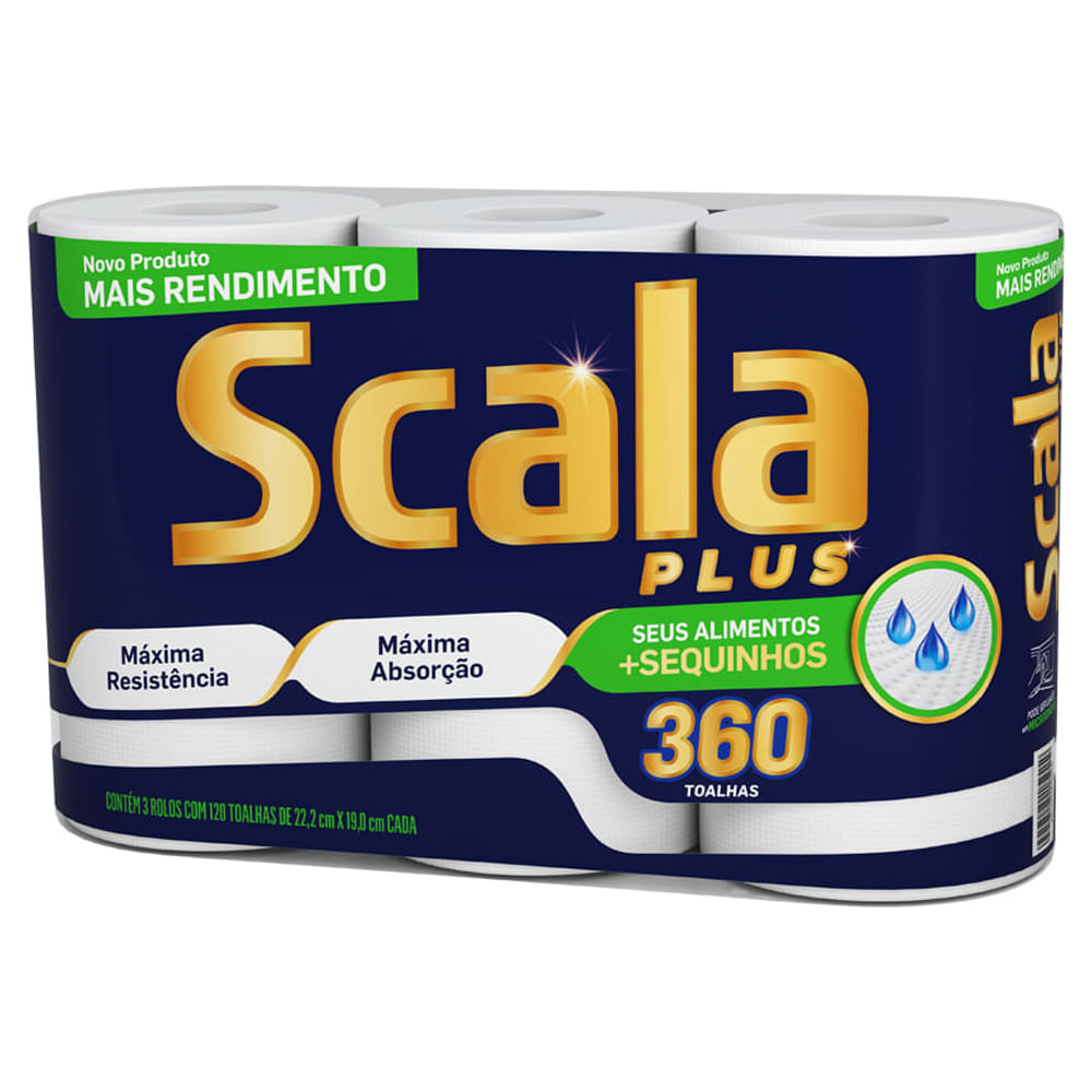 Papel Toalha Scala Plus Mega | Com 3 Rolos e 120 Folhas Cada