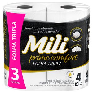 Papel Higiênico Mili Prime Folha Tripla Neutra 20M | Com 4 Rolos