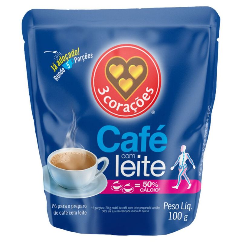 Café Solúvel 3 Corações com Leite Sachê 100g - Supermercado Coop